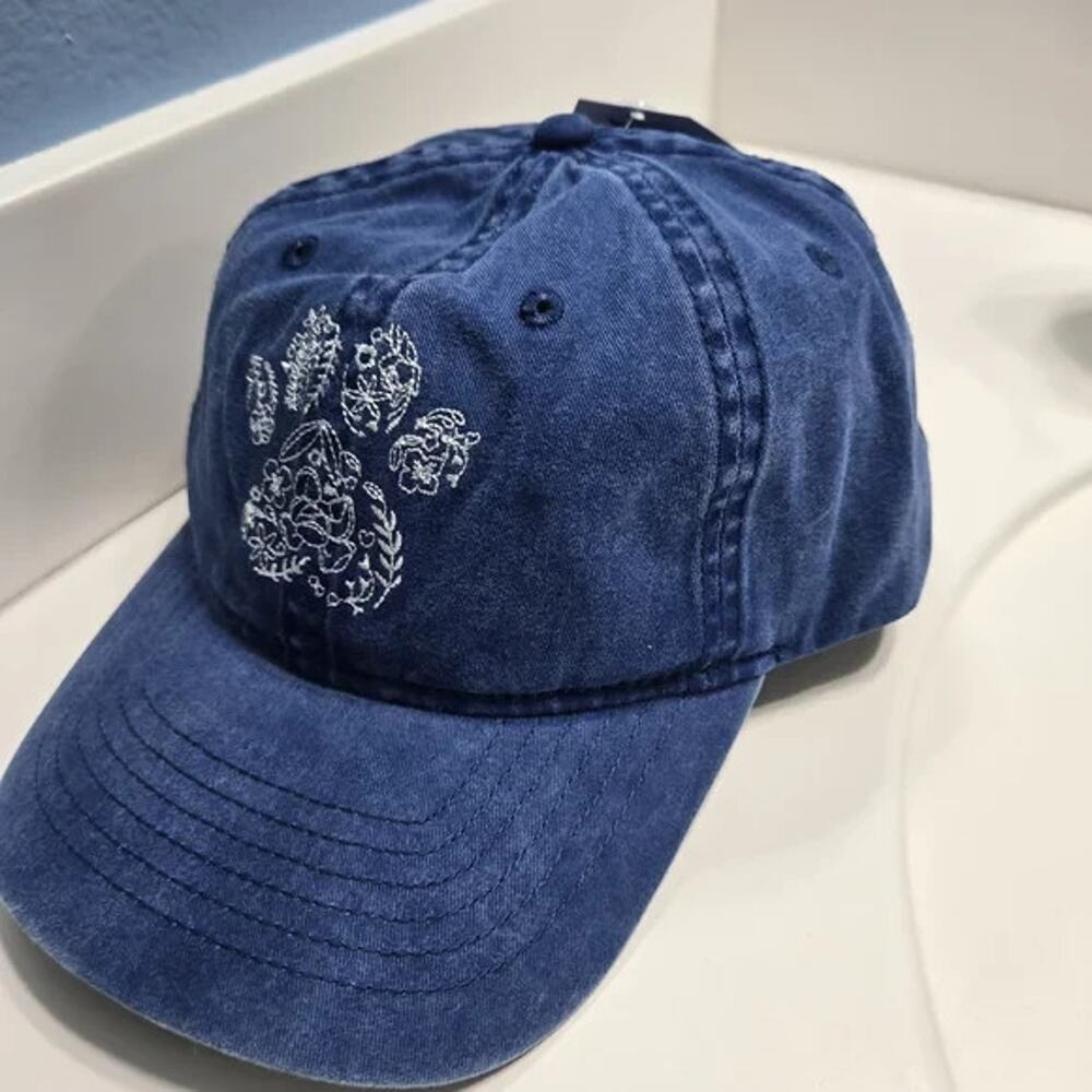New Time And Tru Cap Blue Women's Flower Paw Dog Cat Adjustable Strapback Hat
